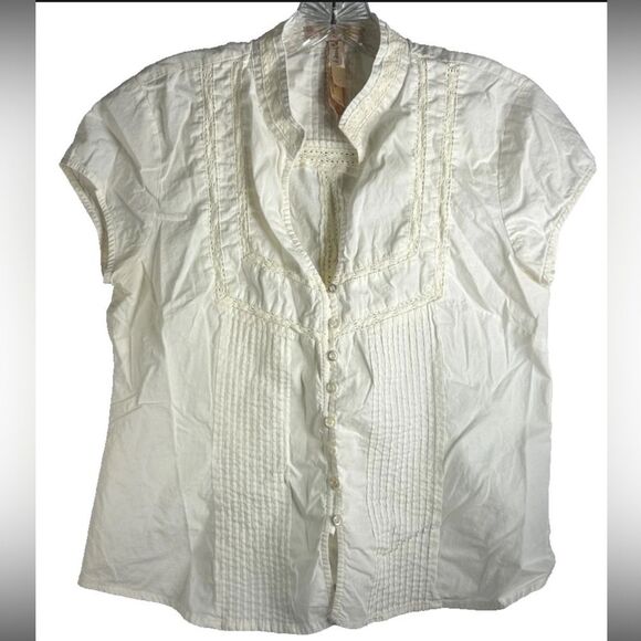 Andrew & Co ladies shirt button fairycore academia medium cotton y2k 90s crochet - Picture 9 of 9